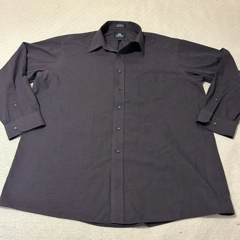 Stafford Long Sleeve Mens Size 17 1/2 34-35 Purple With White Stripes - Picture 1 of 16